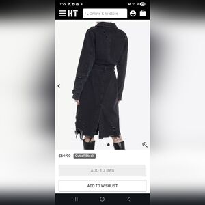 Hot Topic Black Distressed Trench Coat without The  Belt